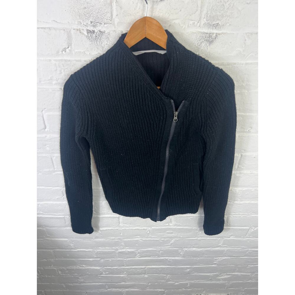 Athleta Women's Merino Wool Chunky Knit Zip-Up Sweater Long Sleeve Black SZ XXS